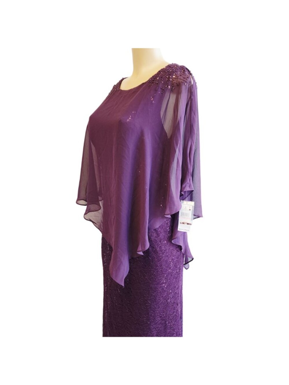 SLNY Deep Purple Beaded Capelet Lace Gown dress Size 10 MSRP $159.00 - Picture 5 of 8